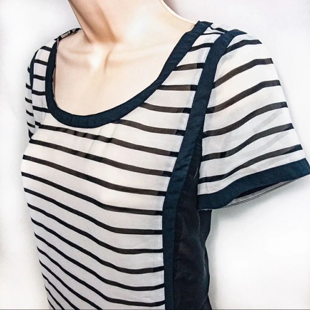 AEO Sheer Black/White Striped Blouse Sz SP